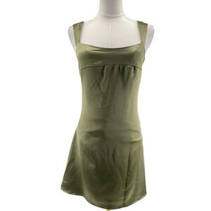 PEPPERMAYO Dress Womens S Green Slip Dress Short Satin Strappy Lined Zipper